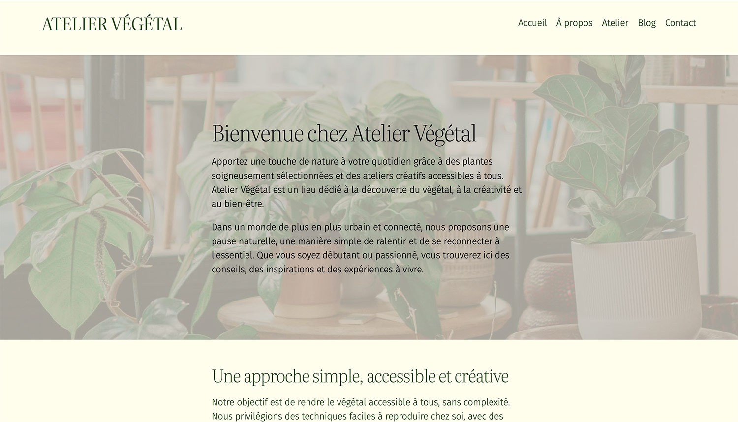 Capture d'écran de la page d'accueil du projet